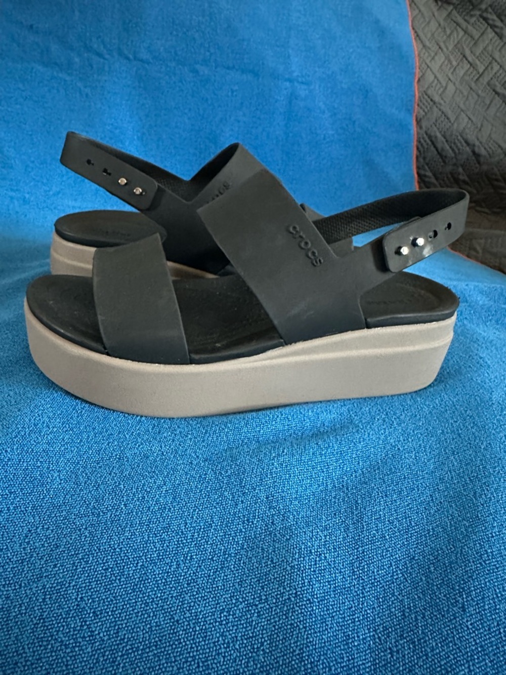 CROCS Women’s Black Slingback Platform Sandals with Taupe Platform